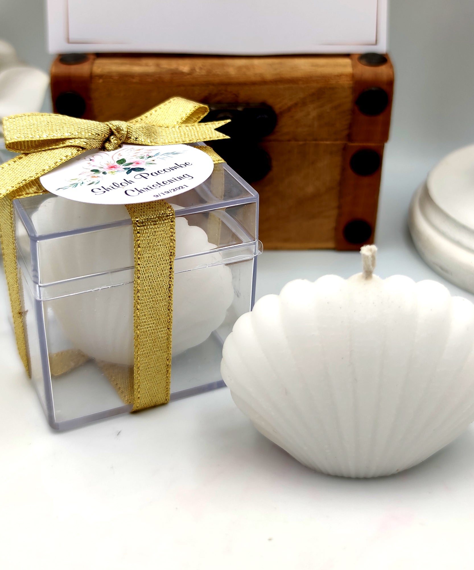 Muschelkerze hochzeit geschenke für brautpaar, gastgeschenk hochzeit gäste, taufe geschenk gäste babyparty, Schön Das Du Da Bist