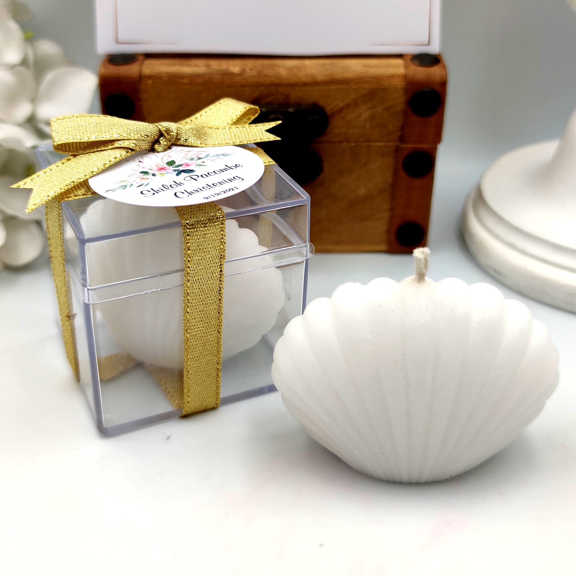 Muschelkerze hochzeit geschenke für brautpaar, gastgeschenk hochzeit gäste, taufe geschenk gäste babyparty, Schön Das Du Da Bist