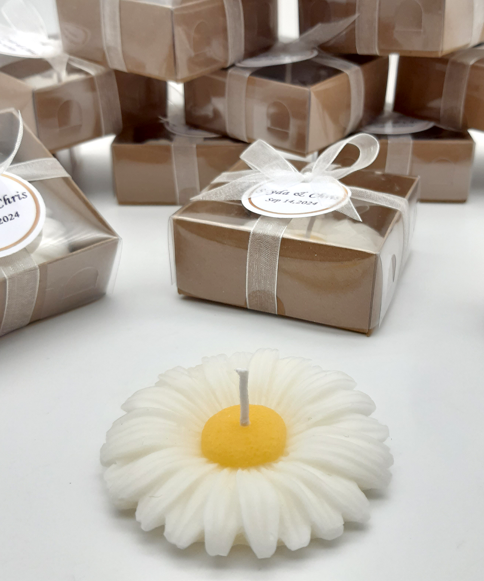 Gänseblümchenkerze hochzeit geschenke für brautpaar, gastgeschenk hochzeit gäste, taufe geschenk gäste babyparty, Schön Das Du Da Bist