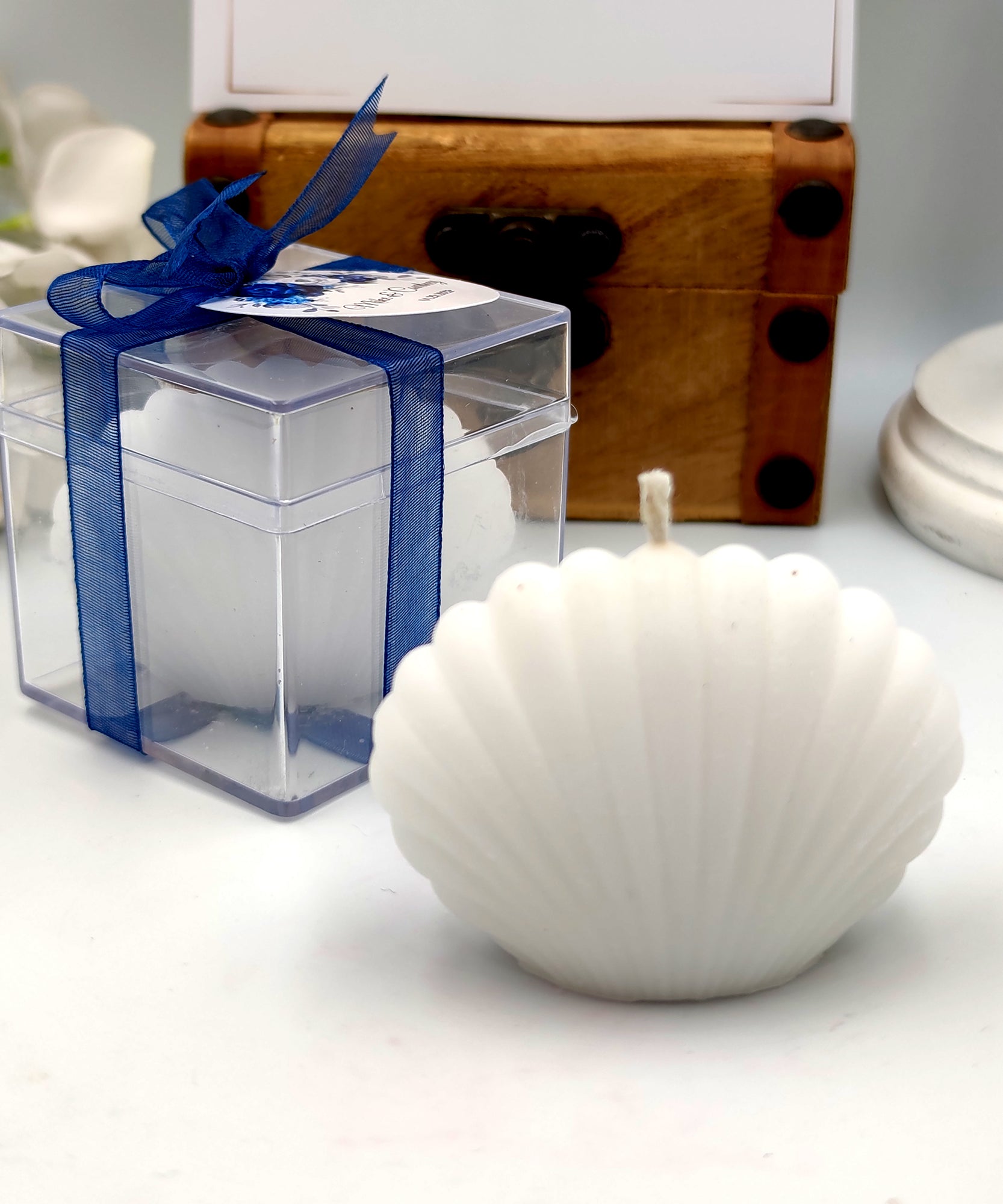 Muschelkerze hochzeit geschenke für brautpaar, gastgeschenk hochzeit gäste, taufe geschenk gäste babyparty, Schön Das Du Da Bist