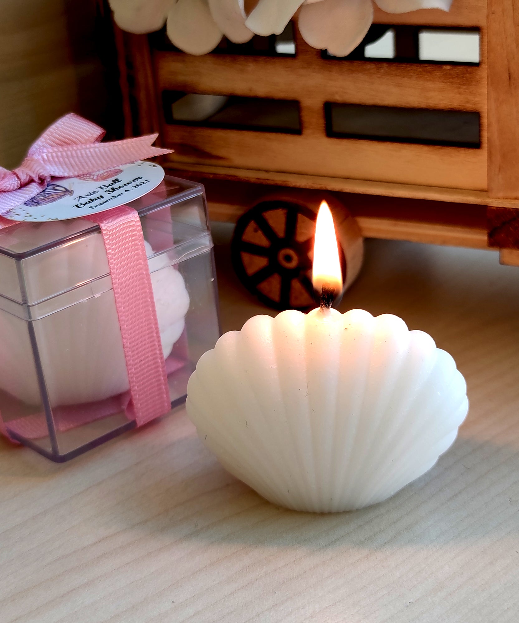 Muschelkerze hochzeit geschenke für brautpaar, gastgeschenk hochzeit gäste, taufe geschenk gäste babyparty, Schön Das Du Da Bist