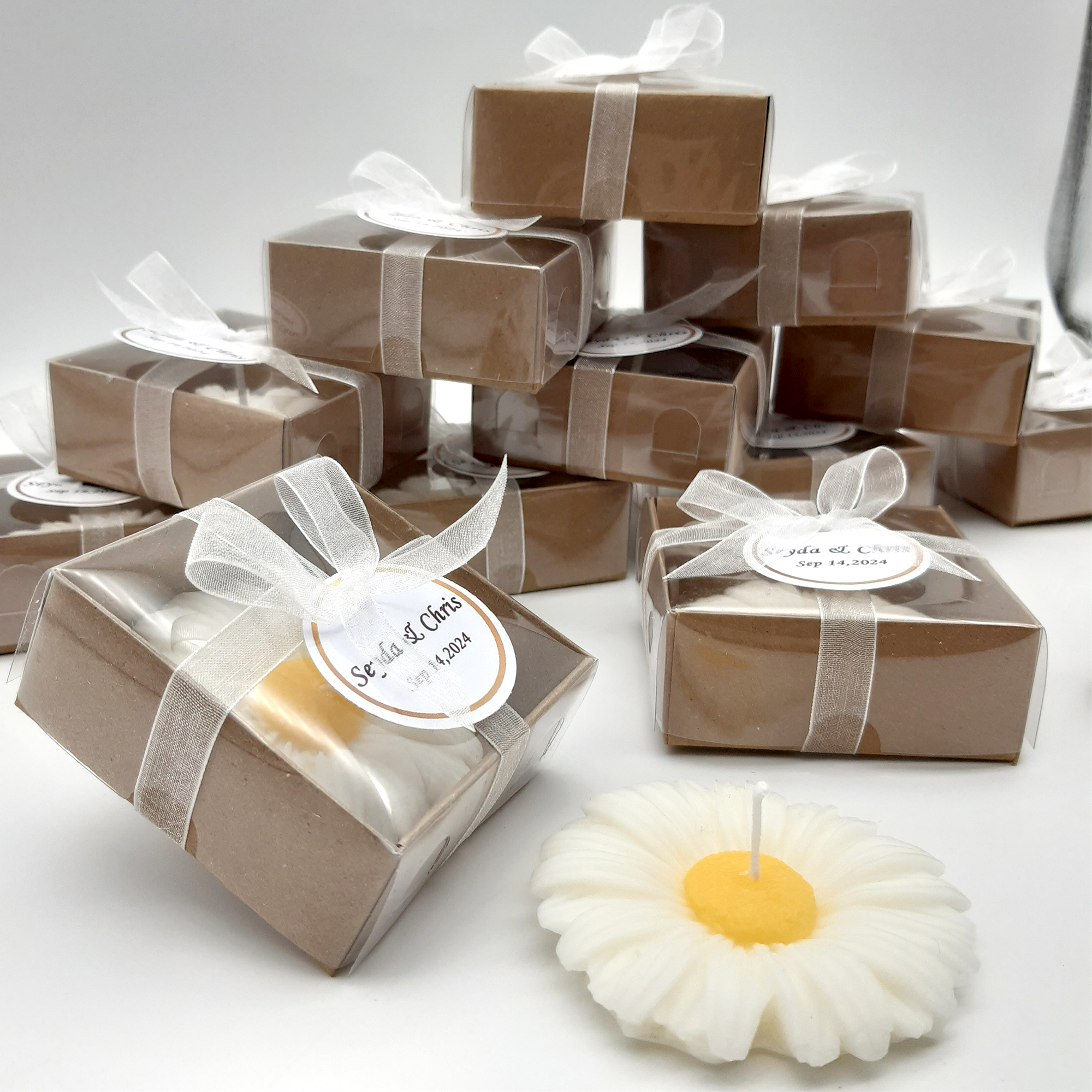 Gänseblümchenkerze hochzeit geschenke für brautpaar, gastgeschenk hochzeit gäste, taufe geschenk gäste babyparty, Schön Das Du Da Bist
