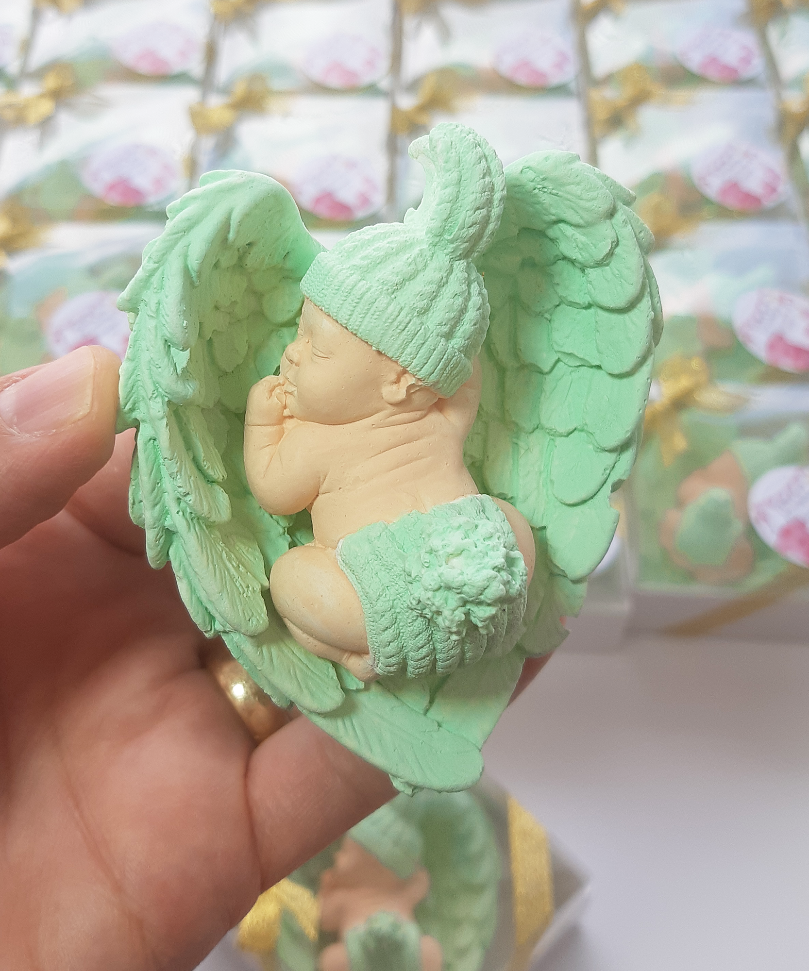 Gastgeschenk Taufe Babyparty | stück Schutzengel Steinbaby | "Schön, dass Du da bist" – Rosa, Blau, Weiß | Handgemachter taufe geschenk gäste | Taufgeschenk Gäste -gastgeschenke babyparty