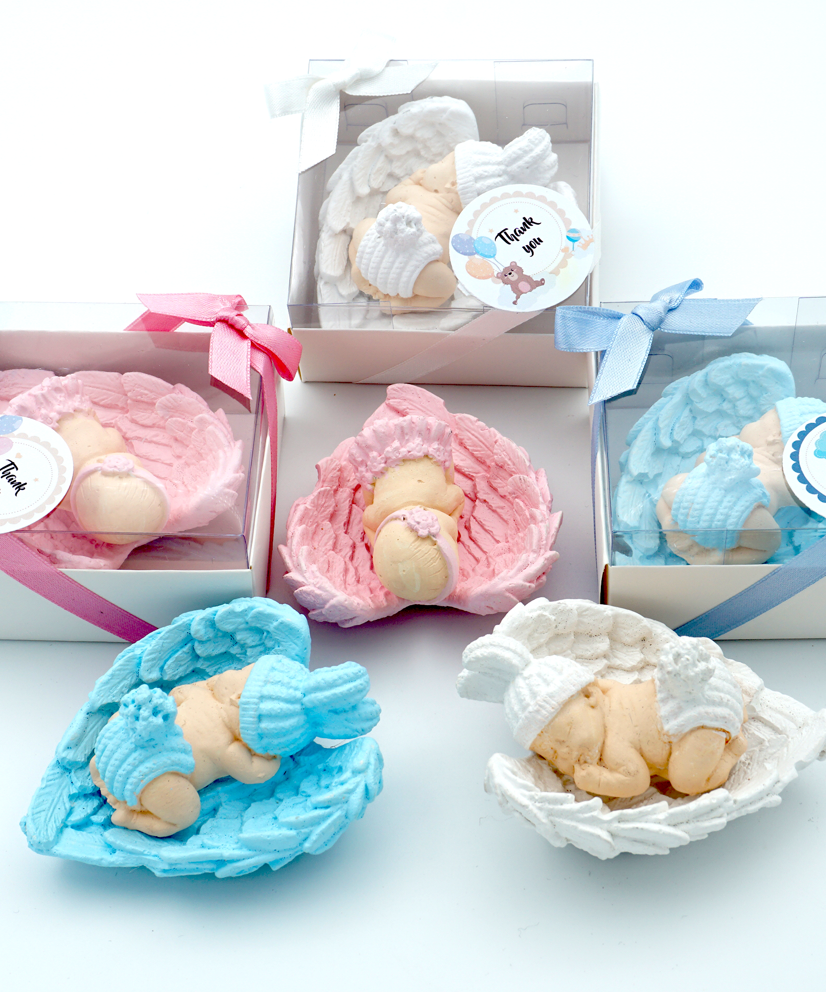 Gastgeschenk Taufe Babyparty | stück Schutzengel Steinbaby | "Schön, dass Du da bist" – Rosa, Blau, Weiß | Handgemachter taufe geschenk gäste | Taufgeschenk Gäste -gastgeschenke babyparty