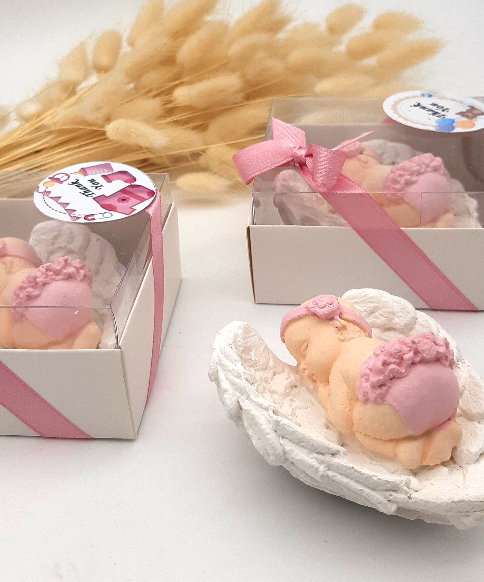 Gastgeschenk Taufe Babyparty | stück Schutzengel Steinbaby | "Schön, dass Du da bist" – Rosa, Blau, Weiß | Handgemachter taufe geschenk gäste | Taufgeschenk Gäste -gastgeschenke babyparty