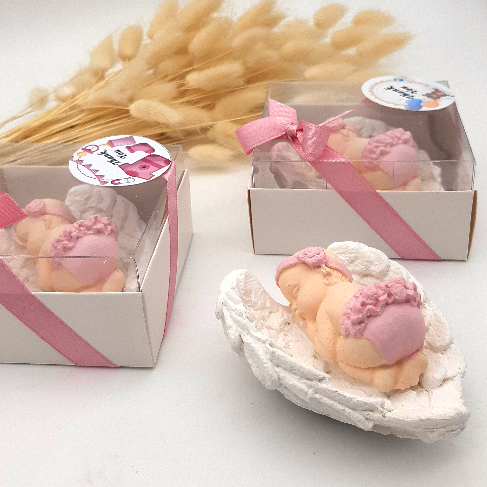 Gastgeschenk Taufe Babyparty | stück Schutzengel Steinbaby | "Schön, dass Du da bist" – Rosa, Blau, Weiß | Handgemachter taufe geschenk gäste | Taufgeschenk Gäste -gastgeschenke babyparty