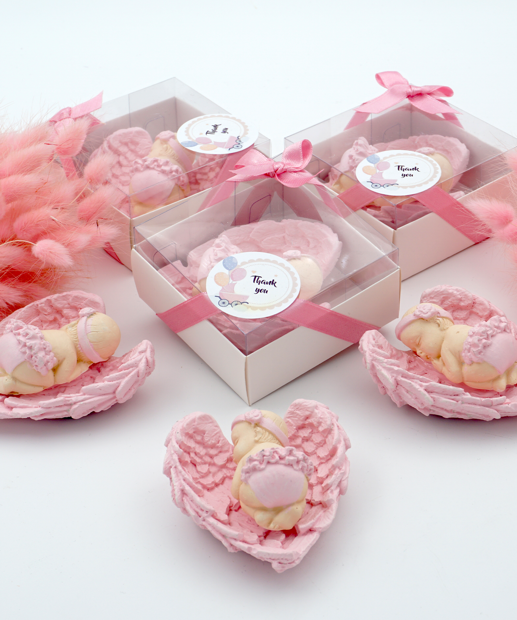 Gastgeschenk Taufe Babyparty | stück Schutzengel Steinbaby | "Schön, dass Du da bist" – Rosa, Blau, Weiß | Handgemachter taufe geschenk gäste | Taufgeschenk Gäste -gastgeschenke babyparty