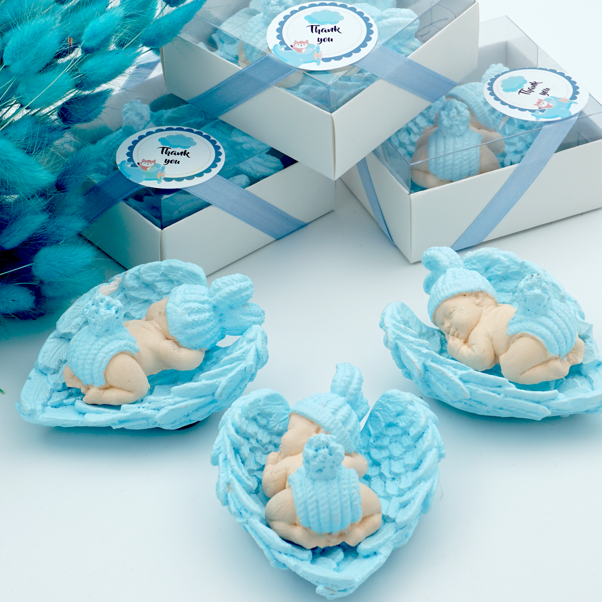 Gastgeschenk Taufe Babyparty | stück Schutzengel Steinbaby | "Schön, dass Du da bist" – Rosa, Blau, Weiß | Handgemachter taufe geschenk gäste | Taufgeschenk Gäste -gastgeschenke babyparty
